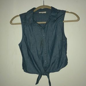 Chambray Front-Tie Crop Top